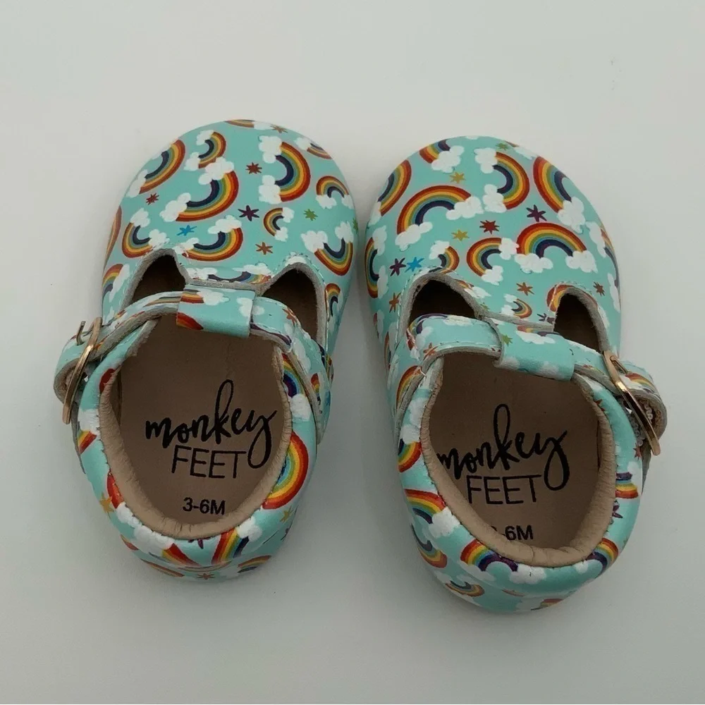 Monkey Feet Rainbow Leather T-Strap Baby Shoes 3M-6M Great Condition!